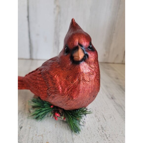 Resin red cardinal snow covered branch Xmas home decor unique figure - Picture 7 of 8